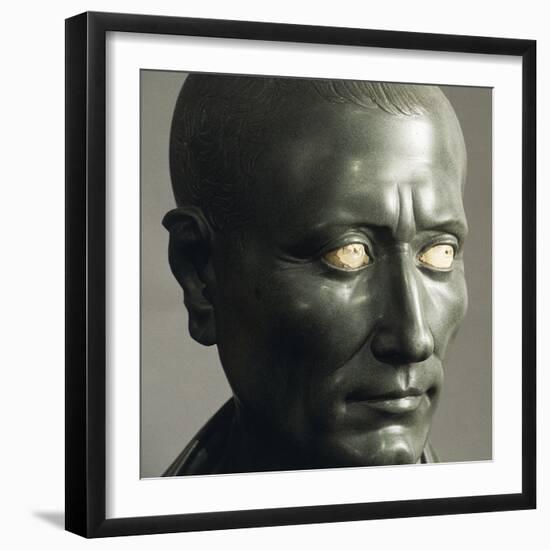 Green Schist Bust of Julius Caesar with Marble Eyes, Detail of Face, 1-50 AD-null-Framed Giclee Print