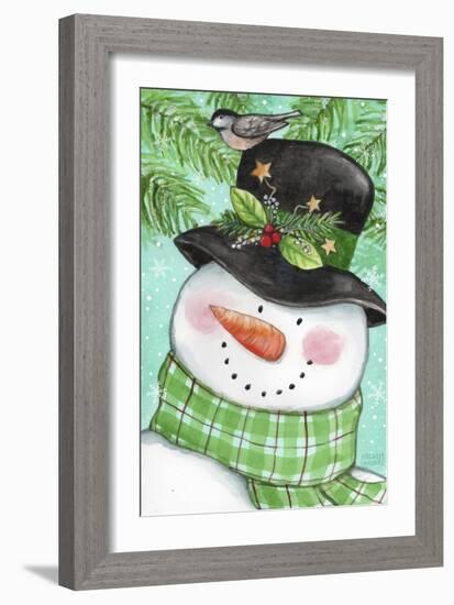 Green Snowman With Bird-Melinda Hipsher-Framed Giclee Print