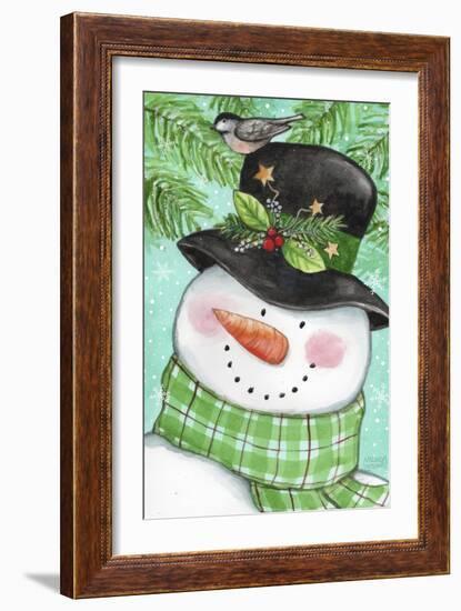 Green Snowman With Bird-Melinda Hipsher-Framed Giclee Print