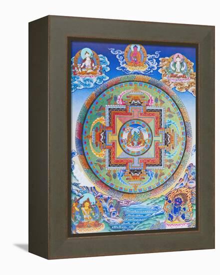 Green Tara Mandala depicting the maternal protector from all dangers in the ocean of existence-Nepalese School-Framed Premier Image Canvas