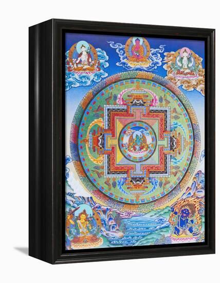 Green Tara Mandala depicting the maternal protector from all dangers in the ocean of existence-Nepalese School-Framed Premier Image Canvas