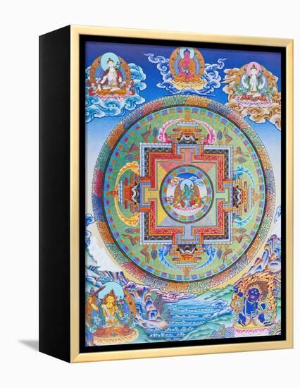 Green Tara Mandala depicting the maternal protector from all dangers in the ocean of existence-Nepalese School-Framed Premier Image Canvas