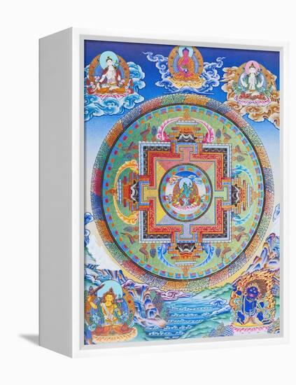 Green Tara Mandala depicting the maternal protector from all dangers in the ocean of existence-Nepalese School-Framed Premier Image Canvas