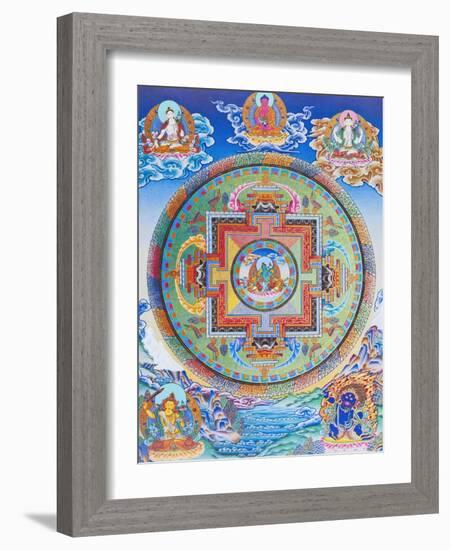 Green Tara Mandala depicting the maternal protector from all dangers in the ocean of existence-Nepalese School-Framed Giclee Print