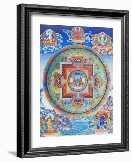 Green Tara Mandala depicting the maternal protector from all dangers in the ocean of existence-Nepalese School-Framed Giclee Print