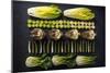 Green Vegetables Cut in Halves, Flat Lay Design on Dark Background, Symmetric-Marcin Jucha-Mounted Photographic Print