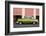 Green vintage American car parked in front of cafe, Cienfuegos, Cuba-Ed Hasler-Framed Photographic Print