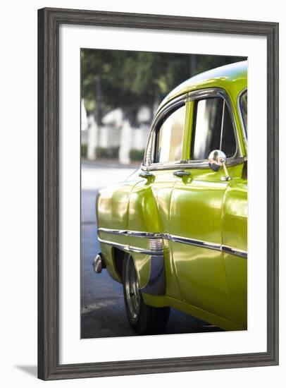 Green Vintage American Car Parked on a Street in Havana Centro-Lee Frost-Framed Photographic Print