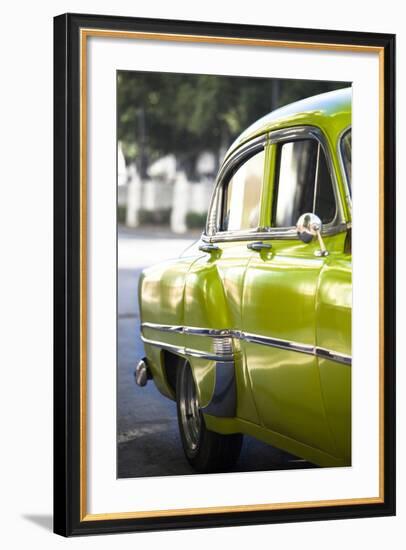 Green Vintage American Car Parked on a Street in Havana Centro-Lee Frost-Framed Photographic Print