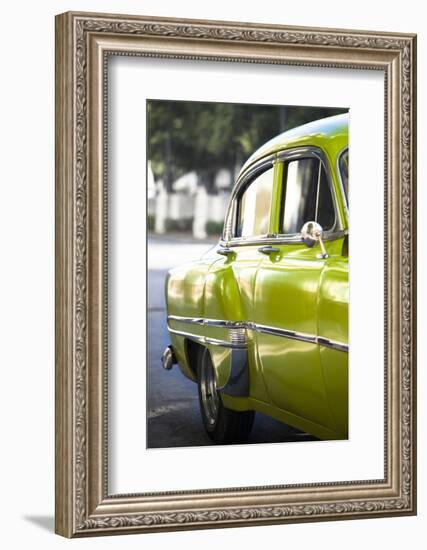 Green Vintage American Car Parked on a Street in Havana Centro-Lee Frost-Framed Photographic Print