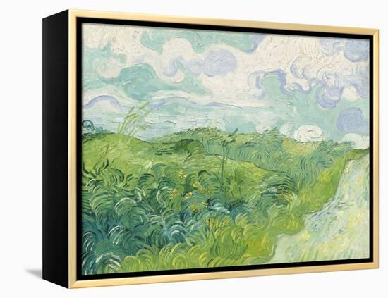 Green Wheat Fields, Auvers, by Vincent van Gogh, 1890, Dutch Post-Impressionist painting,-Vincent van Gogh-Framed Stretched Canvas