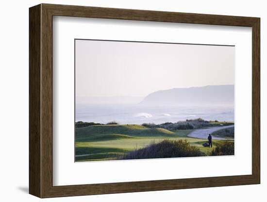 Greenkeeper at Work in the Early Morning, Praia D'El Rey, Atlantic Coast-Axel Schmies-Framed Photographic Print