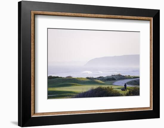 Greenkeeper at Work in the Early Morning, Praia D'El Rey, Atlantic Coast-Axel Schmies-Framed Photographic Print