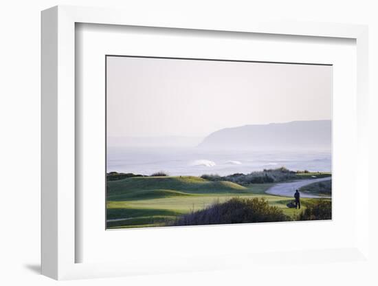 Greenkeeper at Work in the Early Morning, Praia D'El Rey, Atlantic Coast-Axel Schmies-Framed Photographic Print