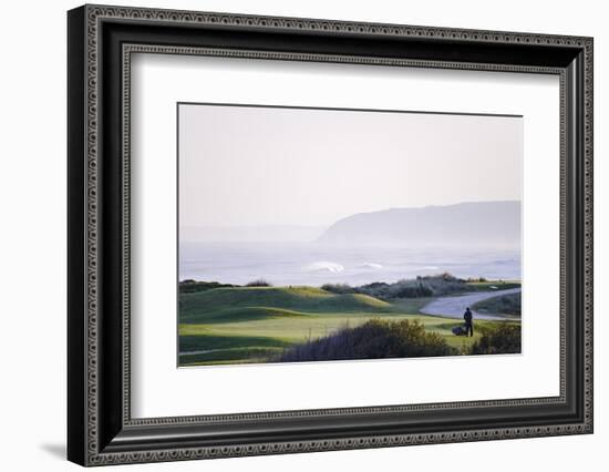 Greenkeeper at Work in the Early Morning, Praia D'El Rey, Atlantic Coast-Axel Schmies-Framed Photographic Print