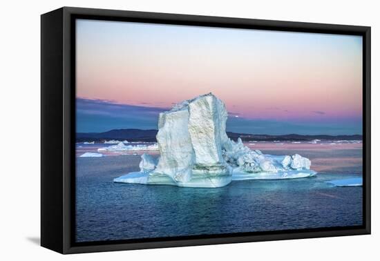 Greenland, Discovery Bay, (Disko Bay) floating icebergs from the Ilulissat Kangerlua Glacier also k-Miva Stock-Framed Premier Image Canvas