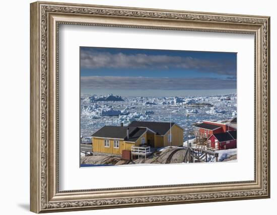 Greenland, Disko Bay, Ilulissat, Elevated Town View with Floating Ice-Walter Bibikow-Framed Photographic Print