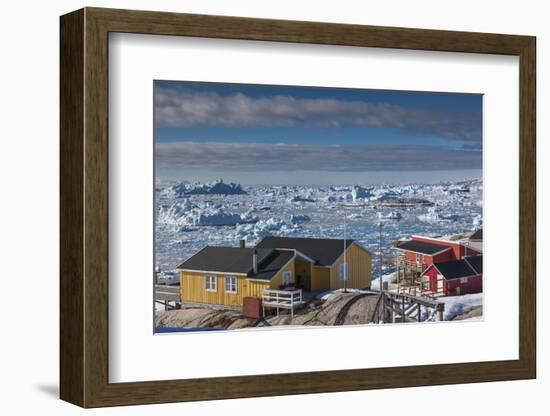 Greenland, Disko Bay, Ilulissat, Elevated Town View with Floating Ice-Walter Bibikow-Framed Photographic Print