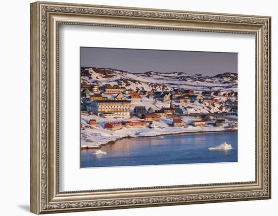 Greenland, Disko Bay, Ilulissat, Elevated Town View with Floating Ice-Walter Bibikow-Framed Photographic Print