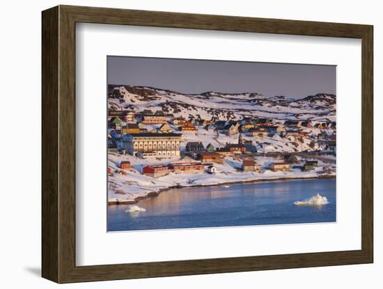 Greenland, Disko Bay, Ilulissat, Elevated Town View with Floating Ice-Walter Bibikow-Framed Photographic Print