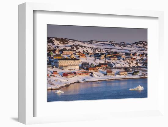 Greenland, Disko Bay, Ilulissat, Elevated Town View with Floating Ice-Walter Bibikow-Framed Photographic Print