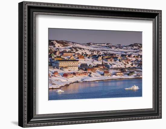 Greenland, Disko Bay, Ilulissat, Elevated Town View with Floating Ice-Walter Bibikow-Framed Photographic Print