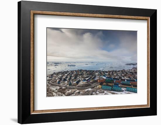 Greenland, Disko Bay, Ilulissat, Elevated Town View with Floating Ice-Walter Bibikow-Framed Photographic Print