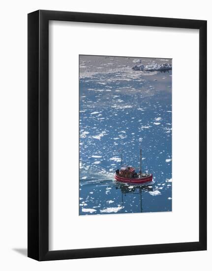 Greenland, Disko Bay, Ilulissat, Elevated View of Floating Ice and Fishing Boat-Walter Bibikow-Framed Photographic Print