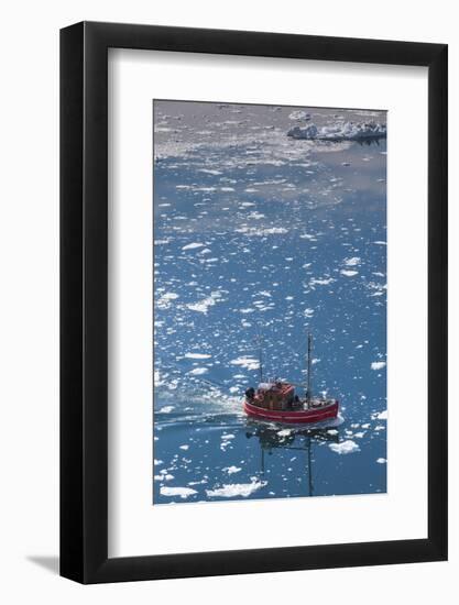 Greenland, Disko Bay, Ilulissat, Elevated View of Floating Ice and Fishing Boat-Walter Bibikow-Framed Photographic Print