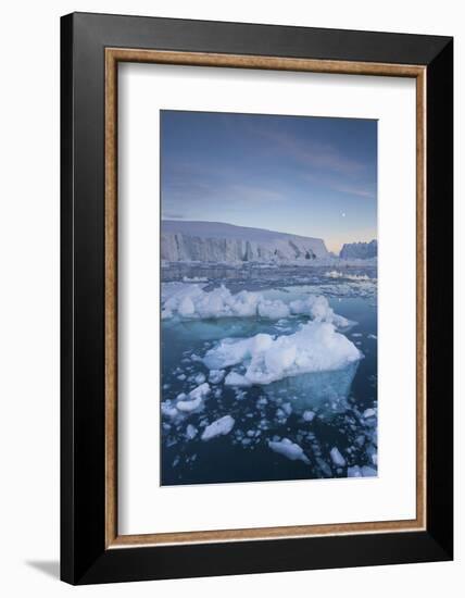 Greenland, Disko Bay, Ilulissat, Floating Ice at Sunset with Moonrise-Walter Bibikow-Framed Photographic Print