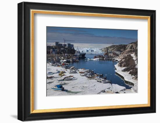 Greenland, Disko Bay, Ilulissat, Town Harbor, Elevated View-Walter Bibikow-Framed Photographic Print