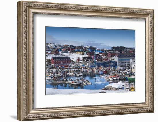 Greenland, Disko Bay, Ilulissat, Town Harbor, Elevated View-Walter Bibikow-Framed Photographic Print