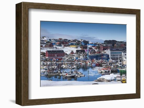 Greenland, Disko Bay, Ilulissat, Town Harbor, Elevated View-Walter Bibikow-Framed Photographic Print