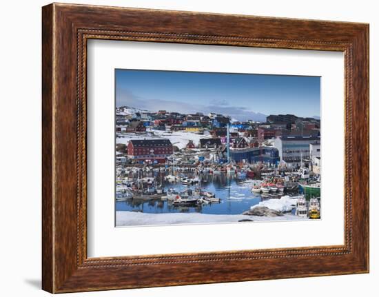 Greenland, Disko Bay, Ilulissat, Town Harbor, Elevated View-Walter Bibikow-Framed Photographic Print