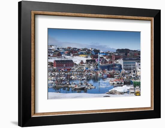 Greenland, Disko Bay, Ilulissat, Town Harbor, Elevated View-Walter Bibikow-Framed Photographic Print