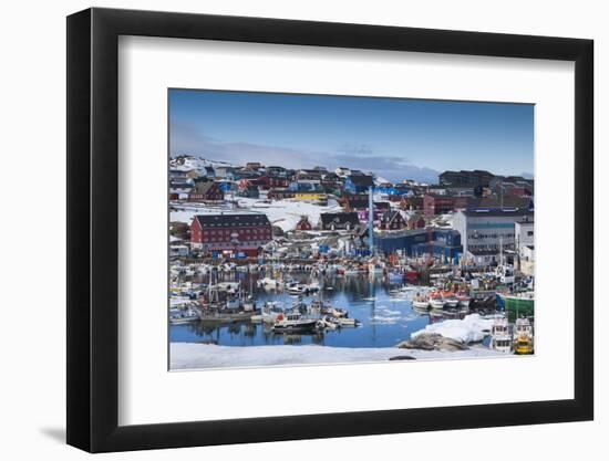 Greenland, Disko Bay, Ilulissat, Town Harbor, Elevated View-Walter Bibikow-Framed Photographic Print