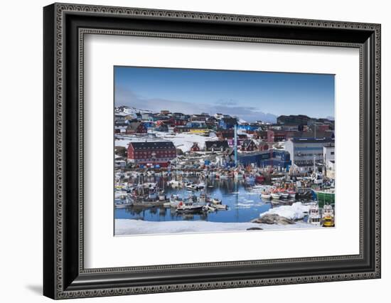 Greenland, Disko Bay, Ilulissat, Town Harbor, Elevated View-Walter Bibikow-Framed Photographic Print