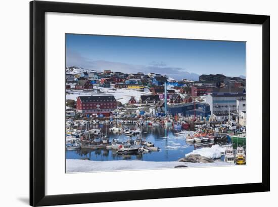 Greenland, Disko Bay, Ilulissat, Town Harbor, Elevated View-Walter Bibikow-Framed Photographic Print