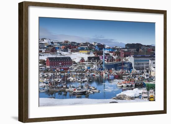 Greenland, Disko Bay, Ilulissat, Town Harbor, Elevated View-Walter Bibikow-Framed Photographic Print