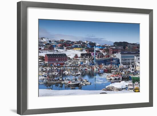 Greenland, Disko Bay, Ilulissat, Town Harbor, Elevated View-Walter Bibikow-Framed Photographic Print