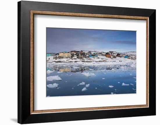 Greenland, Disko Bay, Ilulissat, Town View from Floating Ice, Sunset-Walter Bibikow-Framed Photographic Print