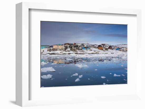 Greenland, Disko Bay, Ilulissat, Town View from Floating Ice, Sunset-Walter Bibikow-Framed Photographic Print