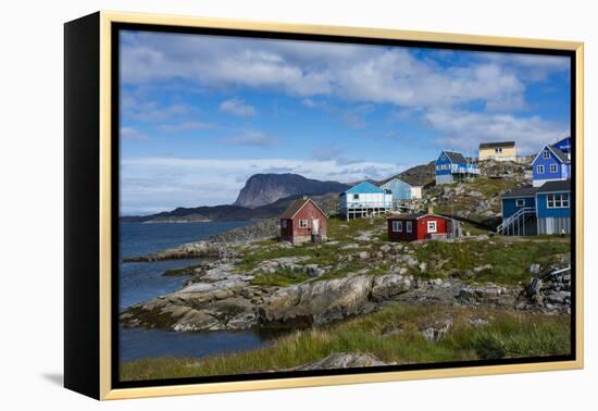 Greenland. Itilleq. Colorful houses dot the hillside.-Inger Hogstrom-Framed Premier Image Canvas