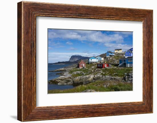 Greenland. Itilleq. Colorful houses dot the hillside.-Inger Hogstrom-Framed Photographic Print