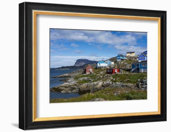 Greenland. Itilleq. Colorful houses dot the hillside.-Inger Hogstrom-Framed Photographic Print