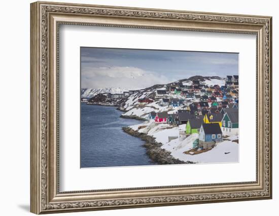 Greenland, Nuuk, City Skyline with Sermitsiaq Mountain-Walter Bibikow-Framed Photographic Print