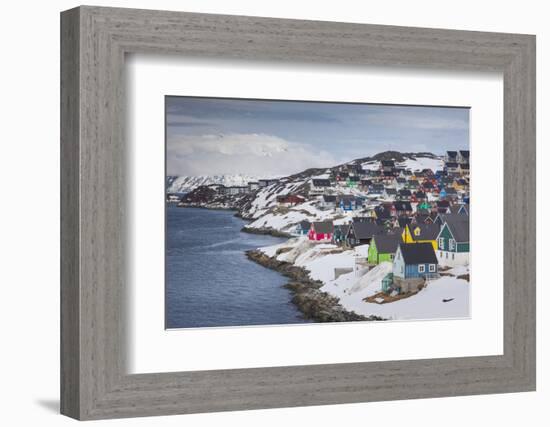 Greenland, Nuuk, City Skyline with Sermitsiaq Mountain-Walter Bibikow-Framed Photographic Print