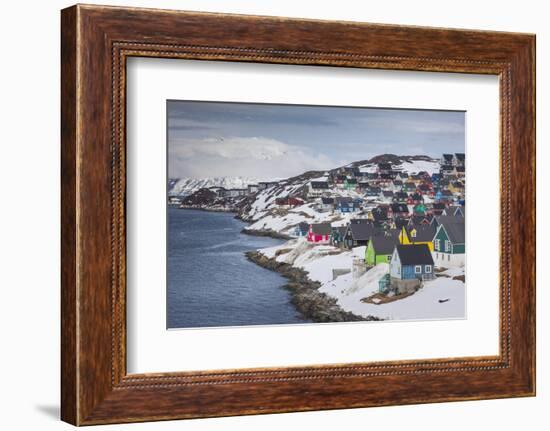 Greenland, Nuuk, City Skyline with Sermitsiaq Mountain-Walter Bibikow-Framed Photographic Print