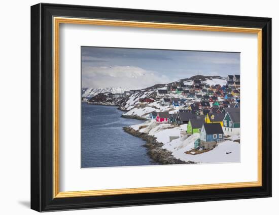 Greenland, Nuuk, City Skyline with Sermitsiaq Mountain-Walter Bibikow-Framed Photographic Print