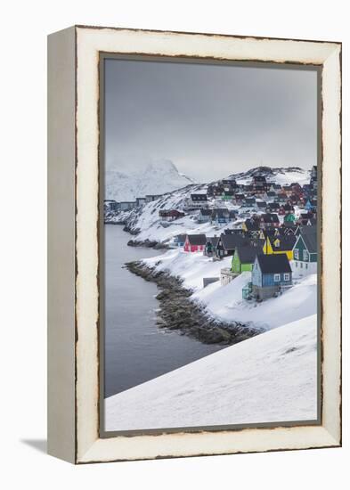 Greenland, Nuuk, City Skyline with Sermitsiaq Mountain-Walter Bibikow-Framed Premier Image Canvas